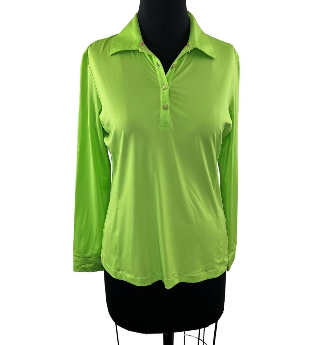 Greg Norman Play Dry Lime Green Long Sleeve Golf Polo Shirt Quick Dry NEW M